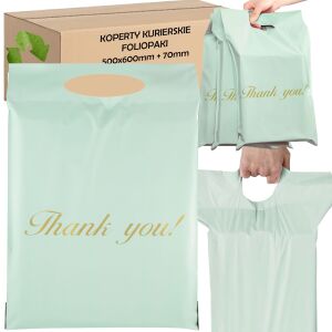 Kuriérska taška 500x600x70 nápis ĎAKUJEM, mint farba 50ks 126680975 - Sáčky a vrecká do domácnosti