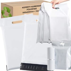 Колаж от бели куриерски чанти с дръжка, опаковъчна кутия - Домакински чанти и торбички