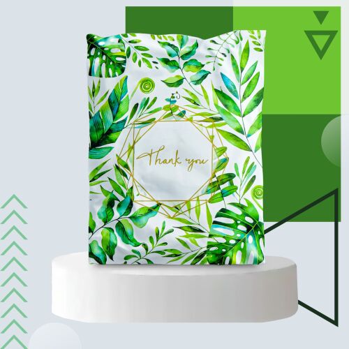 Kuriérske obálky so vzorom zelených listov, 255x370 mm, 50 kusov