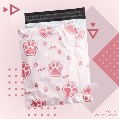 Ružové kuriérske tašky s potlačou labiek a samolepiacou páskou, 50 kusov