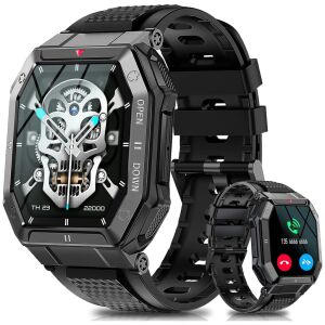 Ceas inteligent negru cu un design de craniu pe cadran, afișând ora și data, cu o curea neagră din cauciuc - Malatec