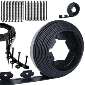 Bordură de grădină din plastic negru cu 30 de țăruși, rolă de 10 metri, lățime de 50 mm - Gardlov