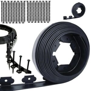 Borduri pentru pat de grădină, set de borduri pentru gazon 60 mm x 10 m 30 știfturi de ancorare, negru 121532810 - Gardlov