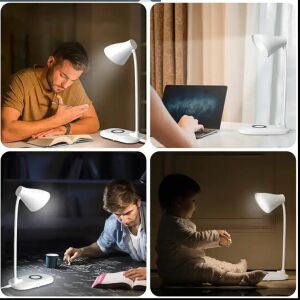 Kolaż osób używających lampki biurkowej LED do czytania, pracy, nauki - Lampa stołowa