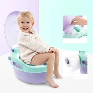 3 az 1-ben bili edző szék, WC ülőke reduktorral és fellépővel, lila és zöld, kisgyermekeknek - Malatec