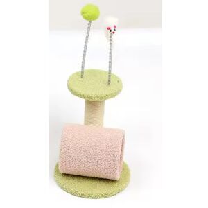 Stalp de zgâriat pentru pisici cu tunel și jucării, verde și roz, 40cm înălțime - Petshop