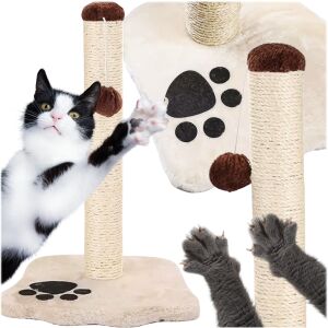 Koláž škrabadla pre mačky s výškou 43 cm s hrajúcou sa a škriabajúcou mačkou. - Chov zvierat