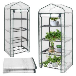 Mini üvegház 4 polccal, 160x70x50 cm, ideális növények és virágok termesztéséhez, átlátszó borítással és zöld vázszerkezettel - Gardlov
