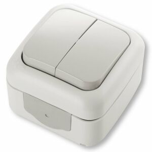 Dupla kapcsoló, rögzítés alkalmazott, IP54 védelem, szürke, Palmiye Viko 121534027 - Villanyszerelés