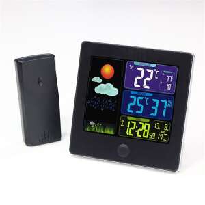 Počasová stanica TOO WS-300-B, čierna, vnútorná a vonkajšia teplota, vlhkosť, hodiny, rádiom riadená, 7 jazykov - Meteostanice