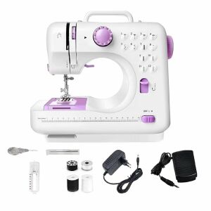 Mini masina de cusut portabila, 7.2W, iluminare LED, cu pedala, 12 modele de cusaturi, 24x28x12cm, alb-roz 121540440 - Aparate de curatat cu aburi, Mașini de cusut, Stații de aburi, Aparate de abur manual, Fiare de călcat și Mașini de curățat
