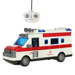 Hračka záchranná sanitka s diaľkovým ovládaním, svetlami a zvukmi, biela a červená, mierka 1:30 - Welora