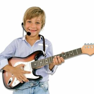 Elektromos gitár mikrofonnal, rock hangzás, több funkcióval, 5 éves kortól, 71x6xx23 cm, barna/fehér