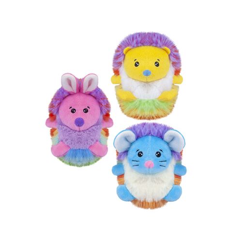 Regenbogen Plüschtiere, 10cm, 3 Designs: Hase, Igel, Maus