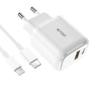 Ładowarka Tech-Protect C20W sieciowa USB-C PD 20W / USB-A QC 3.0 z kablem USB-C / Lightning - biała 121544376 - Karta sieciowa