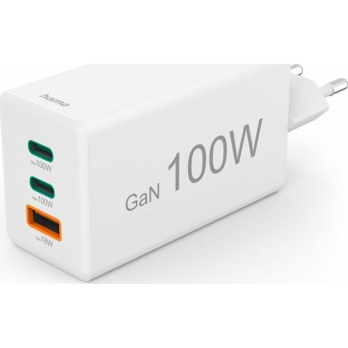 Hama Mini Rapid 100W GaN USB-C und USB-A Wandladegerät - Weiß