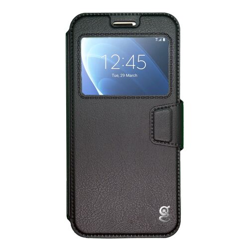Fekete Gekko S-View flip tok Samsung J6 (J600) telefonhoz mágneses záródással, ablakkal és állvány funkcióval