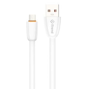 Kábel Micro USB-USB-A, univerzális, töltés és adatátvitel, 2,1A gyorstöltés 100 cm, lapos formátum, iTrend CA16M, fehér