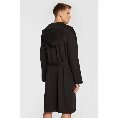 Halat de baie pentru bărbați Calvin Klein negru cu glugă și curea