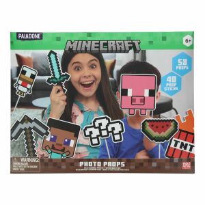 Minecraft Rekwizyty do Fotobudki, 58 rekwizytów i 40 patyczków, w tym ikoniczne postacie i przedmioty, takie jak Steve, Creeper, TNT i wiele innych - Dekoracja na imprezę