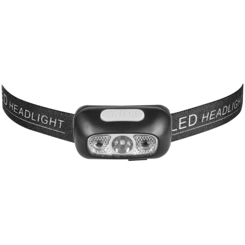 Entac 5W 700mAh Fekete LED Fejlámpa, közeli kép a két LED fényről és a gombjáról