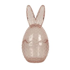 CLEEF.6GL4389 Rózsaszín, pöttyös, üvegbonbonier nyuszifüles, 8x17cm