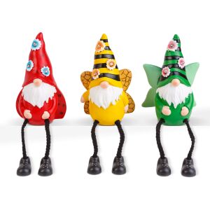 Közelkép Bewello napelemes kerti manókról, piros, sárga és zöld - Bewello