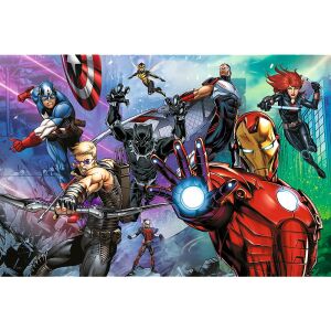 Puzzle Trefl Marvel Avengers de 160 de piese finalizat, cu Iron Man, Captain America, Black Panther, Hawkeye, Black Widow, Falcon și Ant-Man - Puzzle 3D & Puzzle cu burete