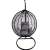 Black hanging egg chair with stand and cushions, front view