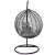 Black hanging egg chair with stand and cushions, front view