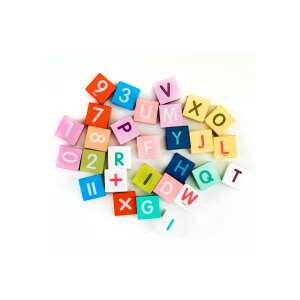 Ecotoys wooden city building blocks with a mat, 121 pieces, alphabet and number blocks - Wooden building game