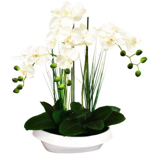 Orchidea Művirág több szálas fűvel ovális kaspóban 60cm - Többféle 41000785