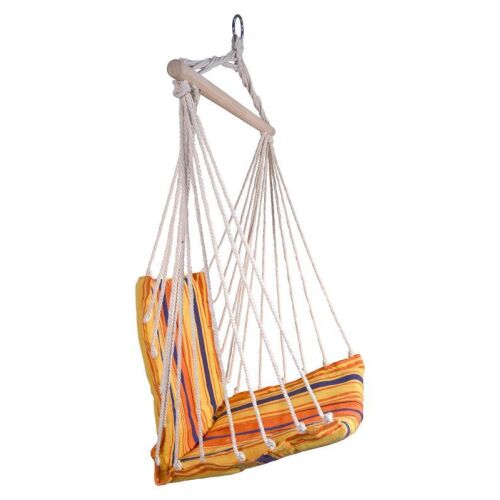 Narancssárga és sárga csíkos függőágy fa léccel, 95x50 cm