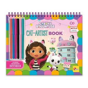 Gabby's Dollhouse Cat-Artist Book színező és rajzoló vázlatfüzet markerekkel, Gabby és Pandy szereplésével, egy Netflix eredeti sorozat - Lisciani