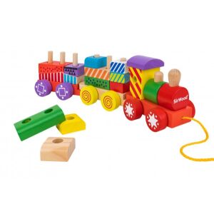 Trenulet lemn Globo cu cuburi colorate 16 piese 121656259 - Tren, element feroviar, autostradă