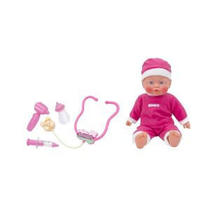 35 cm große interaktive Babypuppe, Globo Bimbo, mit weichem Pyjama und Mütze, Fütterungszubehör, Flasche, Stethoskop und weiterem Arztpflegezubehör