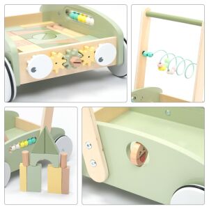 Grüner 5-in-1 Holz-Gehwagen mit Aktivitätszentrum, UMU Toys - Babywalker, Lauflernhilfen und Entwicklungsspiele für Kleinkinder