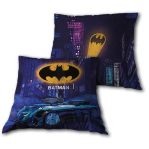 Batman Velúr Díszpárna 40x40 cm Batmobile és Gotham City mintával - Díszpárna