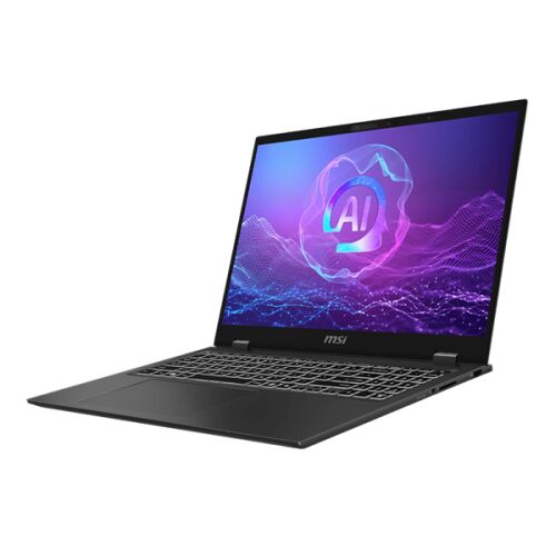 Laptop MSI Prestige 16 AI+ Evo, widok pod kątem, stellar gray