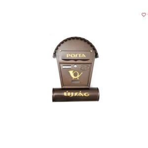 Cutie poștală din metal maro, cu suport pentru ziare, acoperiș rotunjit, cu încuietoare și gaură de cheie, inscripții "POSTA" și "ÚJSÁG" - Cutii postale