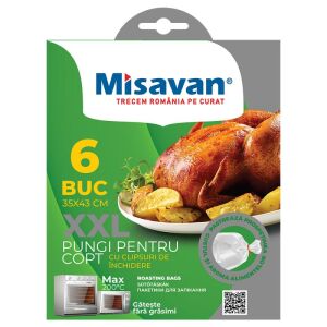 Misavan XXL sütőzacskók, 6 darabos csomag, 35 x 43 cm, zsíros sütéshez, zárókapcsokkal - Misavan