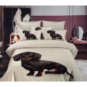 7 részes tacskós ágyneműhuzat garnitúra. Barna alapon ülő tacskó mintával. Tartalmaz paplanhuzatot, párnahuzatokat és lepedőt. - Ágynemű - ifjúsági és felnőtt