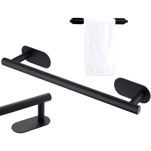 Öntapadó törölközőtartó, fekete matt, rozsdamentes acél, 40x8,5x10 cm