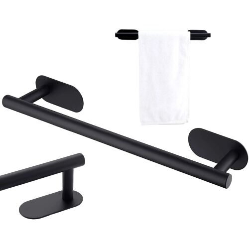 Fekete öntapadós törölközőtartó, 40x8,5x10 cm, rozsdamentes acél, matt felület