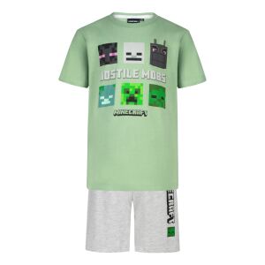 Set de pijamale Minecraft Hostile Mobs cu mânecă scurtă pentru băieți, tricou verde cu imprimeu Minecraft Hostile Mobs și pantaloni scurți gri cu logo Minecraft - Minecraft