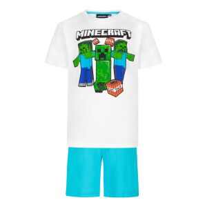 Minecraft Creeper a Zombie pyžamo s krátkym rukávom pre chlapcov, biele tričko s postavami Minecraft a tyrkysové šortky - Minecraft