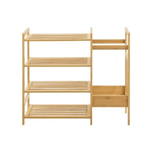 Bambusz cipőtartó 4 polccal, esernyőtartóval, 74x28x66cm, természetes 121795936