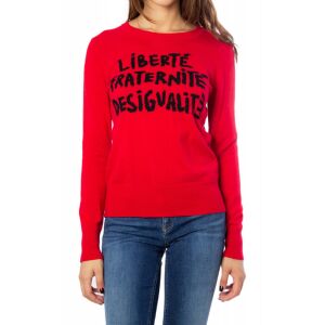 Desigual Piros Pulóver 'Liberté, Fraternité, Desigualité' szlogennel - Női divat - Desigual