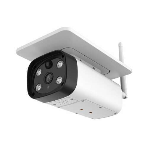 Wireless solar powered IP camera with 5MP resolution, featuring motion detection, night vision, and two-way audio