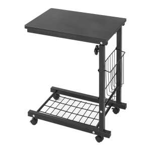 Timeless Tools Rolling Laptop Stand, black, with adjustable height, side magazine holder, and bottom storage shelf - Laptop Stand